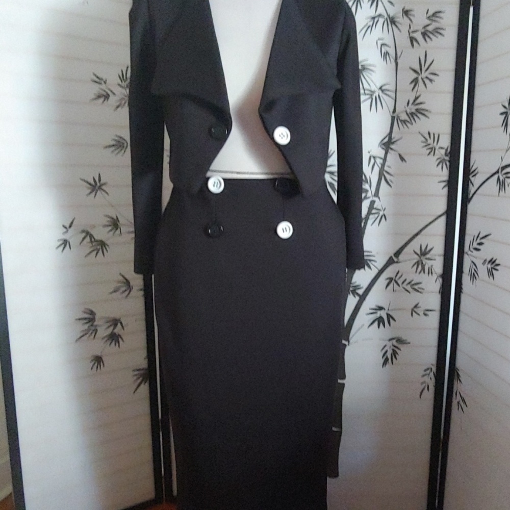 Black High-Waist Button Pencil Skirt - Women